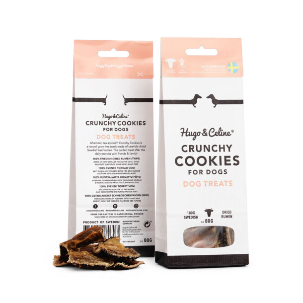 Påse med Crunchy Cookies torkat hundsnacks av vom (nöt) från Hugo & Celine