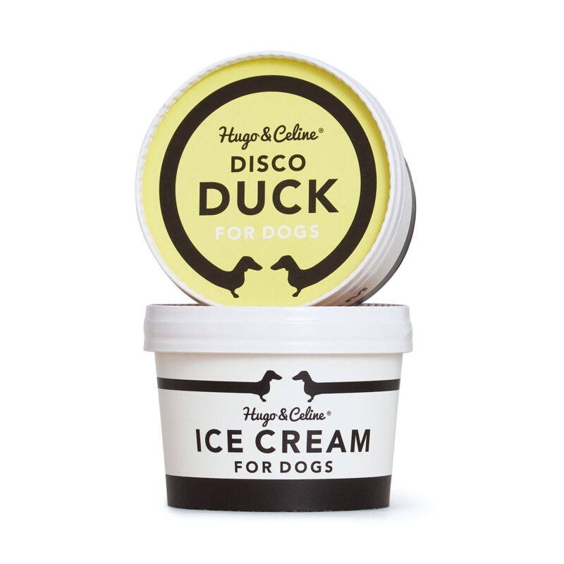 Cup and lid for duck/mallard ice cream for dogs by brand Hugo & Celine.