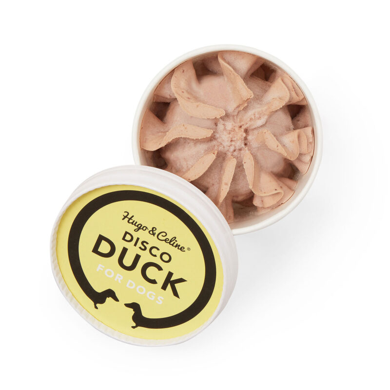 Cup and lid for duck/mallard ice cream for dogs by brand Hugo & Celine.